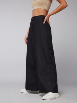 DOLCE CRUDO - Women Black Wide Regular Length Denim Jeans