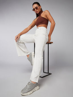 DOLCE CRUDO - Women White Boot Cut Regular Stretchable Denim Jeans