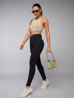 DOLCE CRUDO - Womens Black Skinny Fit High Rise Cropped Length Stretchable Denim Jeans