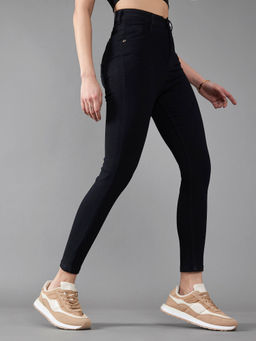 DOLCE CRUDO - Womens Black Skinny Fit High Rise Cropped Length Stretchable Denim Jeans