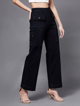 Miss Chase - Women's Black flared High rise Clean look Regular Stretchable Denim Jeans