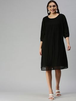 SHOWOFF - Women Solid Black A-Line Dress