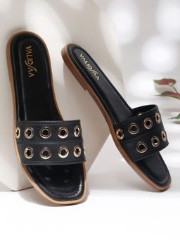 VALIOSAA - Women Black Square Toe Casual Flats