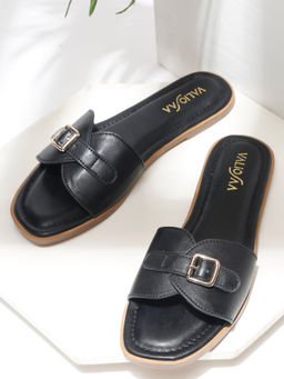 VALIOSAA - Women Black Square Toe Casual Flats