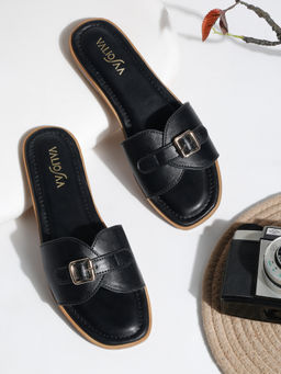 VALIOSAA - Women Black Square Toe Casual Flats