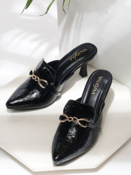 VALIOSAA - Black Pointed Toe Mules Heels