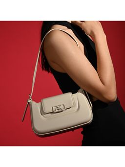 Akiki London - Soho Flap Hobo Handbag With Detachable Strap - Off White (S)