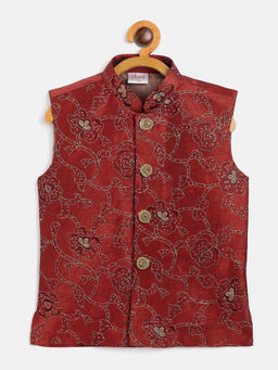 Vastramay - Boys Maroon Silk Blend Nehru Jacket