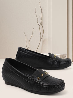 Carlton London - Women Black Casual Stud Accents Slip-On Loafers