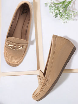 Carlton London - Women Brown Casual Slip-On Gold Chain Detail Loafers