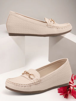 Carlton London - Women Beige Casual Slip-On infinity Chain Detail Loafers