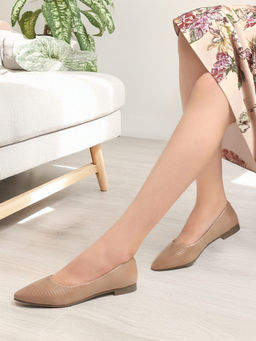 ELLE - Women Beige Textured Pointed-Toe Slip-On Flats