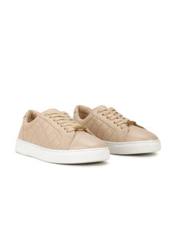 Guess - Women Nude Quilted Lace-Up Sneakers