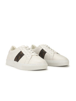 Guess - Men White Dark Brown Striped Lace-Up Sneakers