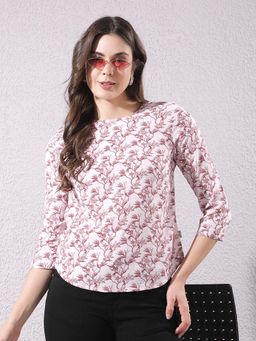 CRIMSOUNE CLUB - Women'S Pink Round Neck Floral Printed Top