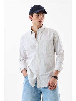 Snitch - Mens Beige Stripes Full Sleeves Slim Casual Shirt