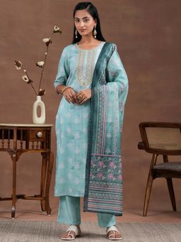 Libas - Blue Silk Blend Printed Kurta Sets for Women