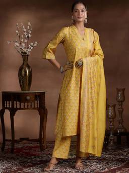 Libas - Mustard Silk Blend Printed Kurta Sets for Women