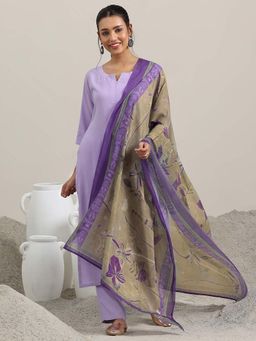 Libas - Lavender Solid Straight Kurta and Pant and Dupatta (Set of 3)