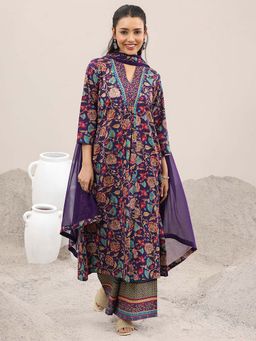 Libas - Purple Floral Printed Kurta and Palazzo with Dupatta (Set of 3)