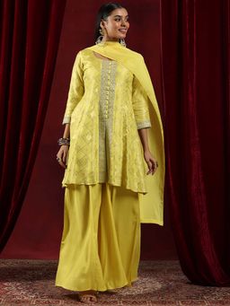 Libas - Yellow Printed Kurta and Palazzos with Dupatta (Set of 3)