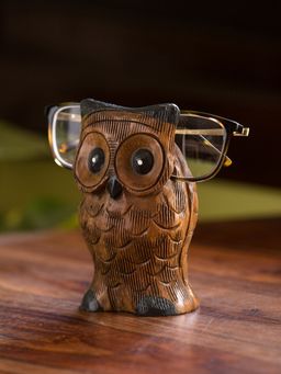 ExclusiveLane - 'The Silent Observer' Hand Painted Spectacle Holder Cum Showpiece In Eucalyptus Wood