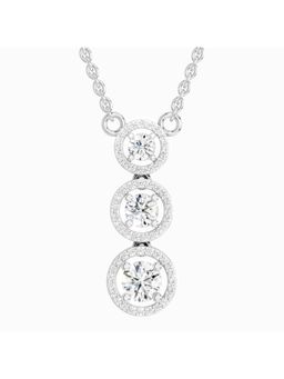 Sparkles - Lab Grown Diamond 1.43 Ct Round Three Stone Halo Pendant Necklace for Women, 14K White Gold