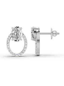 Sparkles - Lab Grown Diamond 1.73 Carat Oval Halo Stud Earrings for Women, 14K White Gold