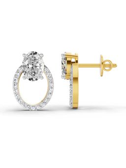 Sparkles - Lab Grown Diamond 1.73 Carat Oval Halo Stud Earrings for Women, 14K Yellow Gold
