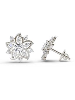 Sparkles - Lab Grown Diamond 0.91 Carat Round Flower Stud Earrings for Women, 14K White Gold