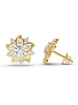 Sparkles - Lab Grown Diamond 0.91 Carat Round Flower Stud Earrings for Women, 14K Yellow Gold