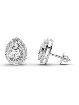 Sparkles - Lab Grown Diamond 2.22 Carat Pear Halo Stud Earrings for Women, 14K White Gold