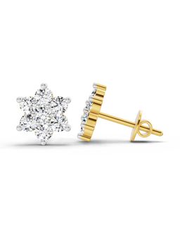 Sparkles - Lab Grown Diamond 0.97 Carat Round Flower Stud Earrings for Women, 14K Yellow Gold