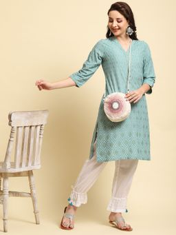Shree - Women Rayon Green Pirnted Kurta