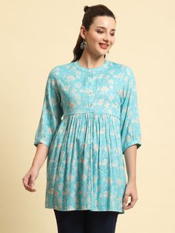 Shree - Women Rayon Blue Floral Printed Tunic