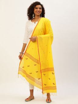 ArtEastri - Yellow Mul Cotton Jamdani Dupatta
