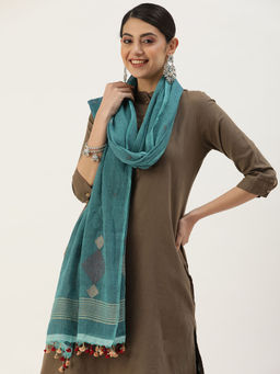 ArtEastri - Teal Cotton Jamdani Dupatta