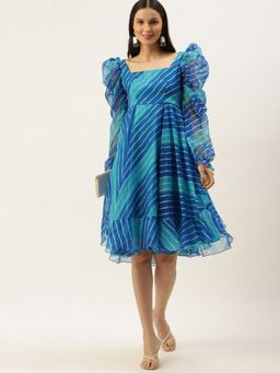 Ethnovog - Ready To Wear Blue Digital Printed Organza Dress