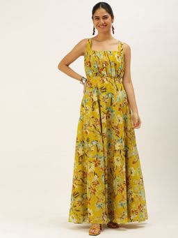 Ethnovog - Ready To Wear Yellow Digital Print Georgette Gown