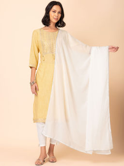 Indya - White Cotton Dupatta with Lace Detailing