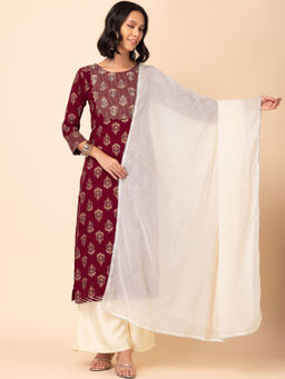 Indya - Ivory Cotton Dupatta with Lace Detailing