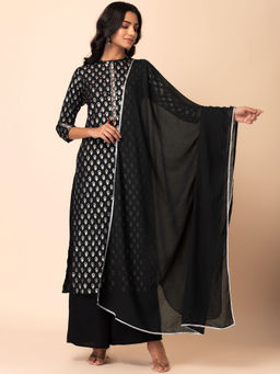 Indya - Black Cotton Dupatta with Lace Detailing