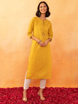 Indya - Yellow Printed Cotton Kurta