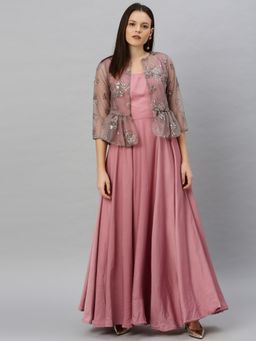 Ethnovog - Ready To Wear Pink And Grey Jacket Sleeveless Gown (Set of 2)