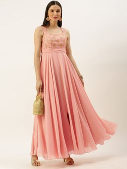 Ethnovog - Ready To Wear Pink Organza Embroidered Gown