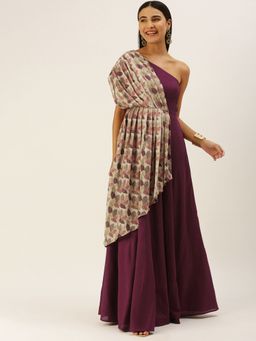Ethnovog - Ready To Wear Purple Embroidered Indo Western Gown