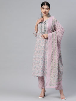 Readiprint - Straight Cotton Mauve Kurta and Pant with Dupatta (Set of 3)