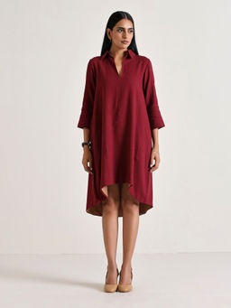 trueBrowns - Maroon Short Collared Dress