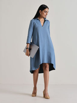 trueBrowns - Light Blue Short Collared Dress
