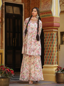 Zolo Label - Adira Floral Printed Sharara (Set of 3)